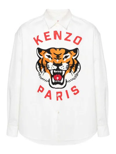 Kenzo Tiger Print Shirt In White