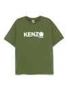 Kenzo Green T-shirt In Cotton With White Logo Printed In Light Brown