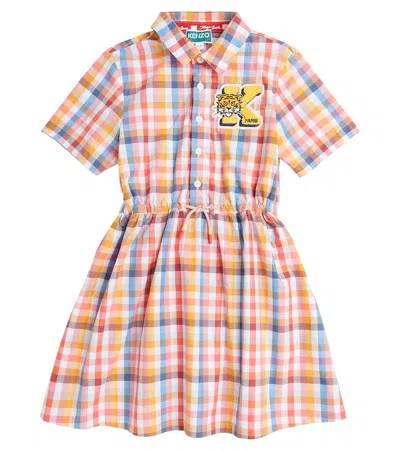 Kenzo Kids' Campus Checked Cotton Dress In Multicoloured