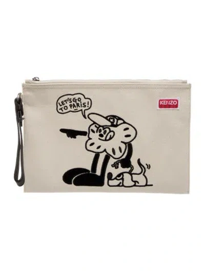 Pre-owned Kenzo Canvas Clutch In Neutral