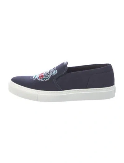 Pre-owned Kenzo Canvas Embroidered Accent Loafers In Blue