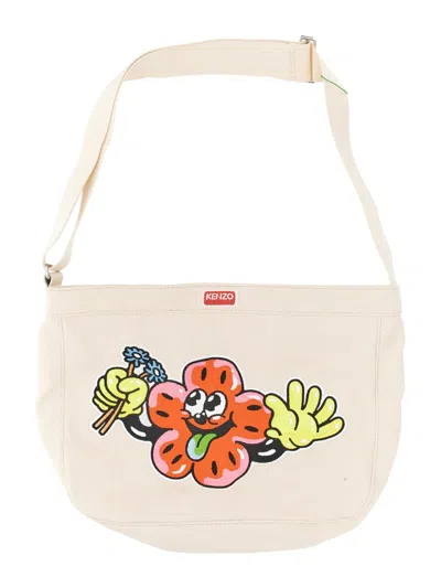Kenzo Canvas Mini Crossbody Bag In White