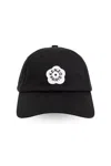 Kenzo Black Cap With Floral Logo In Black