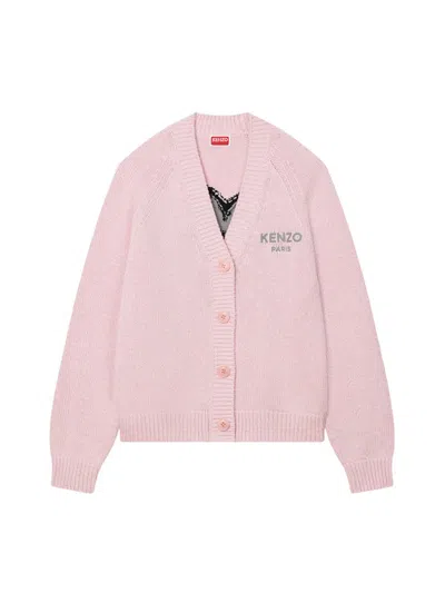 Kenzo Cardigan With "boke Flower" Embroidery In Pink