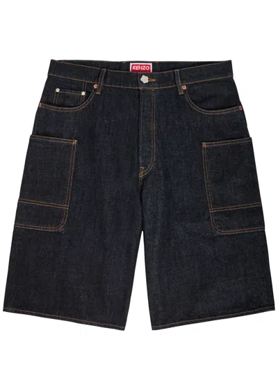 Kenzo Cargo Monkey Denim Shorts In Blue