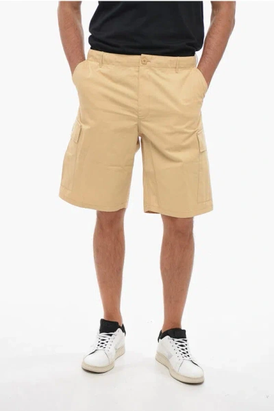 Kenzo Cargo Shorts With Logo Patch In Neutral
