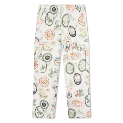 Kenzo Kids' Stamp-print Cotton Cargo Trousers In White