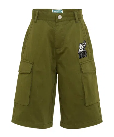 Kenzo Kids' Cargo-pocket Elephant-embroidered Shorts In Green