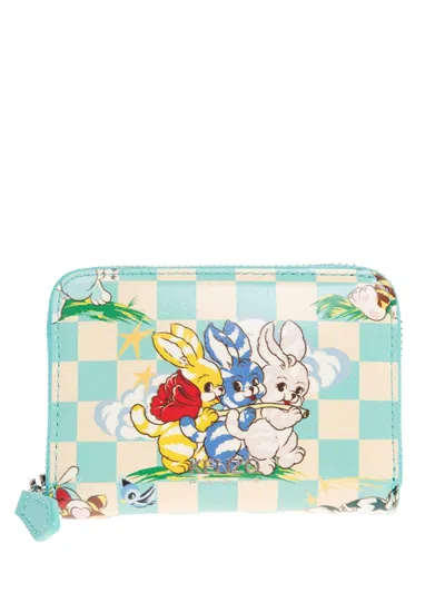 Kenzo Cartoon Checkered Wallet In Blue
