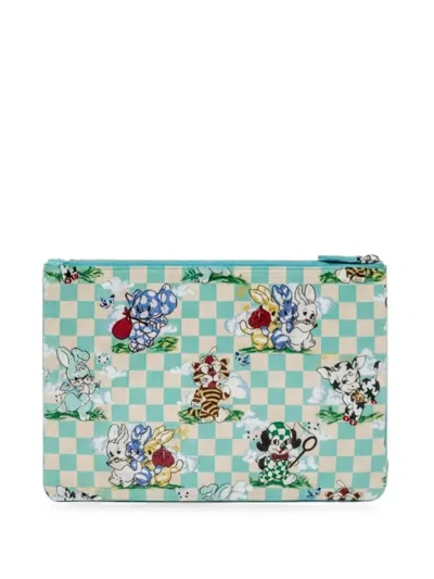 Kenzo Cartoon Checkered Wash Bag In Blue
