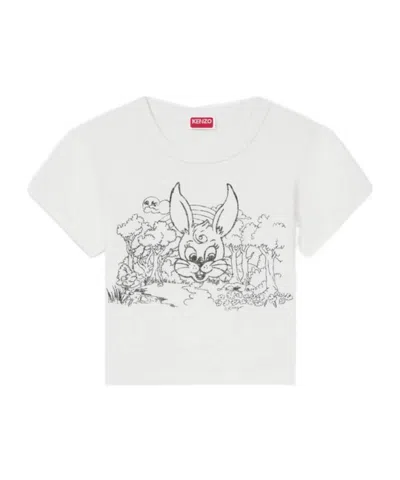 Kenzo ' Cartoon' Coloring Cropped T-shirt In Cotton In White