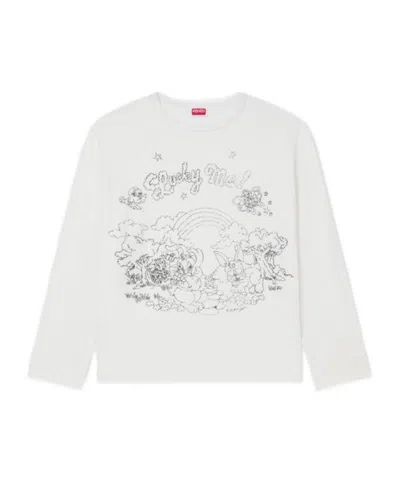 Kenzo ' Cartoon' Coloring Long Sleeves T-shirt In Cotton In White