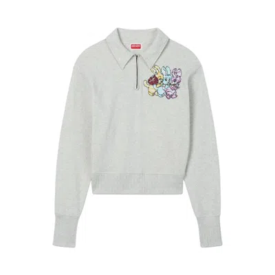 Pre-owned Kenzo Cartoon Embroidered Chapman Half Zip Sweatshirt 'grey' | Men's Size Xl In Gray