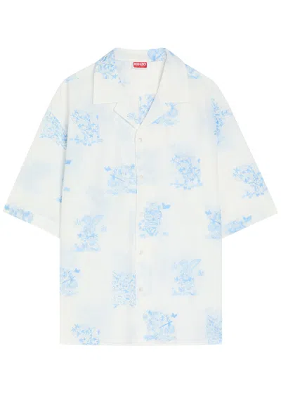Kenzo Cartoon Embroidered Cotton-blend Shirt In White