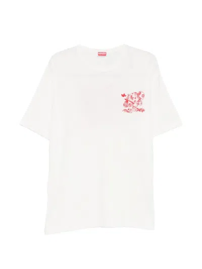 Kenzo Cartoon Outline Cotton T Shirt Graphic In White