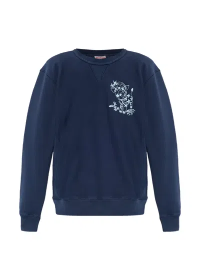 Kenzo Cartoon-embroidery Crew-neck Sweatshirt In Blue
