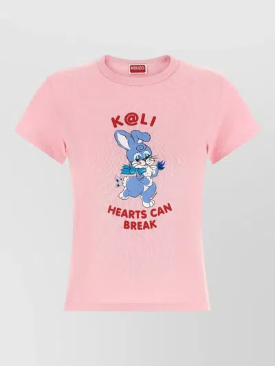 Kenzo Cartoon Graphic Crew Neck Short Sleeve T-shirt In Pink