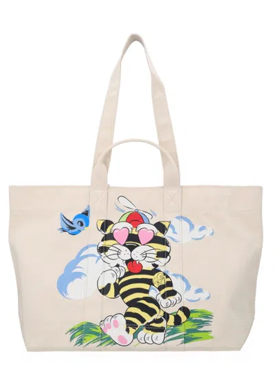 Kenzo 'cartoon' Large Tote Bag In Canvas In Sand