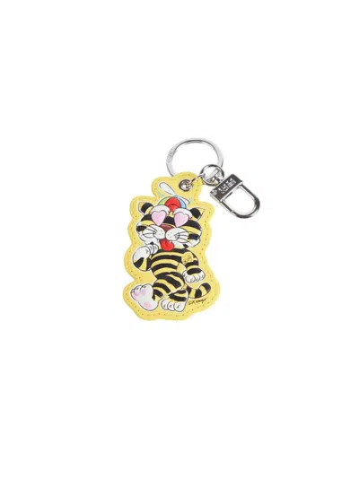 Kenzo Cartoon Metal And Leather Pendant In Yellow