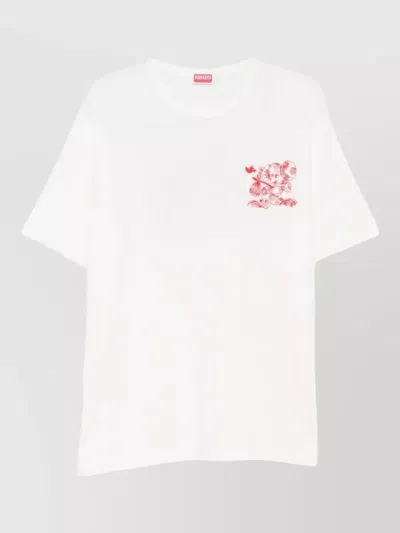 Kenzo Cartoon Outline Cotton T Shirt Graphic In White