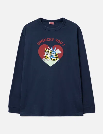 Kenzo ' Cartoon' Outlined Relax Long Sleeve T-shirt In Blue