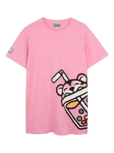 Kenzo Kids' Cartoon-print Short-sleeve Dress In Pink