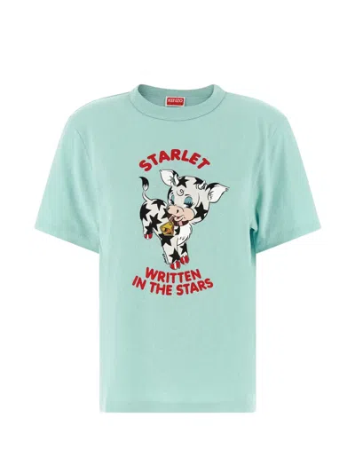 Kenzo Cartoon Logo Crew Neck Graphic T Shirt In Blue