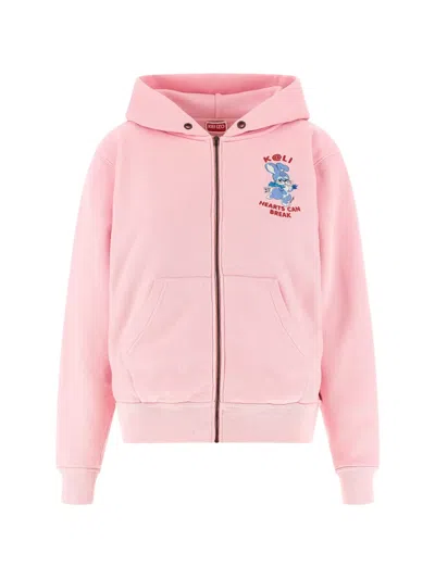 Kenzo Cartoon Logo Hoodie Hood Kangaroo Pockets In Pink