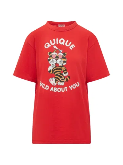 Kenzo Unisex Cartoon Cotton T Shirt Crew Neck In Red