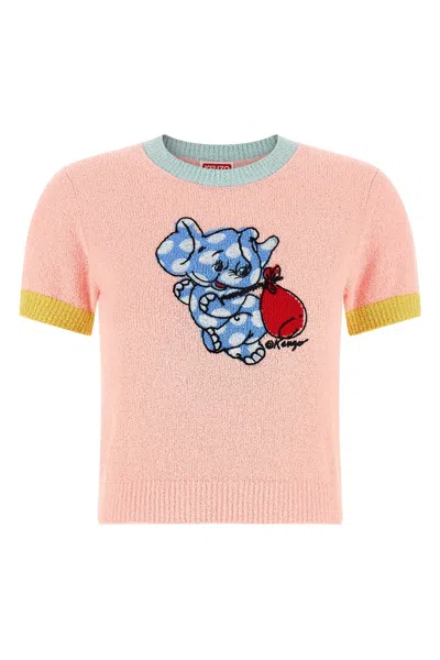 Kenzo Cartoon-motif Intarsia-knit T-shirt In Pink