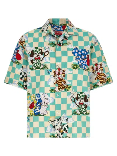 Kenzo Cartoon-print Hawaiian Cotton Shirt In Green