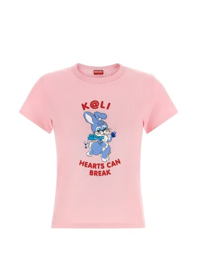 Kenzo Cartoon Graphic Crew Neck Short Sleeve T-shirt In Pink