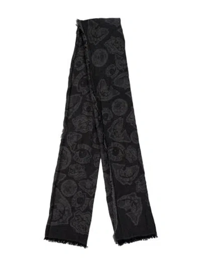 Pre-owned Kenzo Cashmere Graphic Print Scarf In Grey