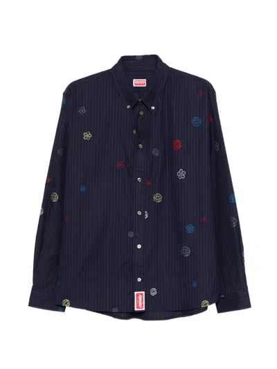 Kenzo Casual Shirt Featuring Iconic Graphic Jacquard Design In Blue