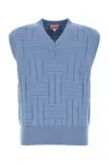 Kenzo Cotton Vest With Ribbed Hem And Textured Pattern In Blue