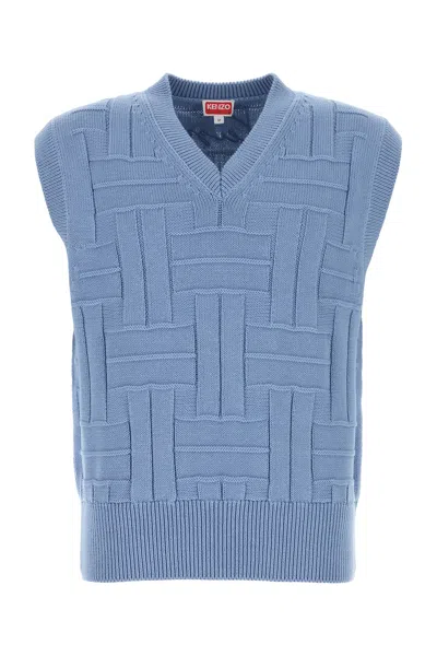 KENZO GILET IN COTONE CERULEO  UOMO