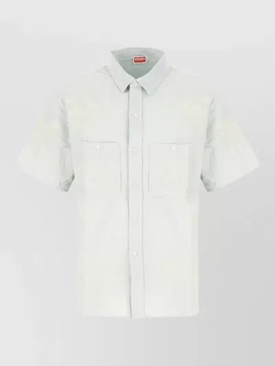 Kenzo Chambray Shirt Button Down Collar Pockets Embroidery In White
