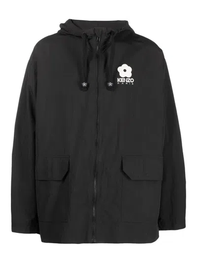 Kenzo Zip-up Hooded Jacket In Negro