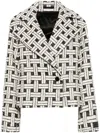 Kenzo Peak Lapel Check Pattern Cotton Blend Jacket In Black