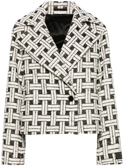 Kenzo Peak Lapel Check Pattern Cotton Blend Jacket In Black