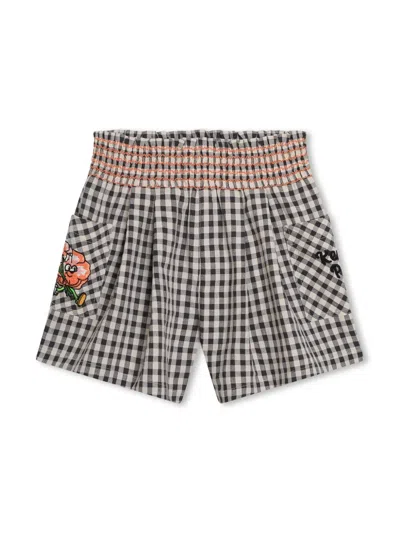 Kenzo Kids' Check-pattern Embroidered Shorts In Grey