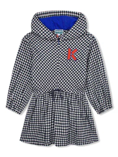 Kenzo Kids' Check-print Hooded Dress In Blue