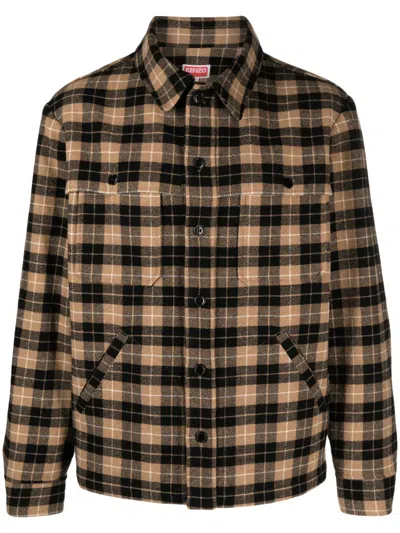 Kenzo Checked Button-up Shirt In Brown