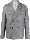 Kenzo Wavy Check Double-breasted Blazer In Grey