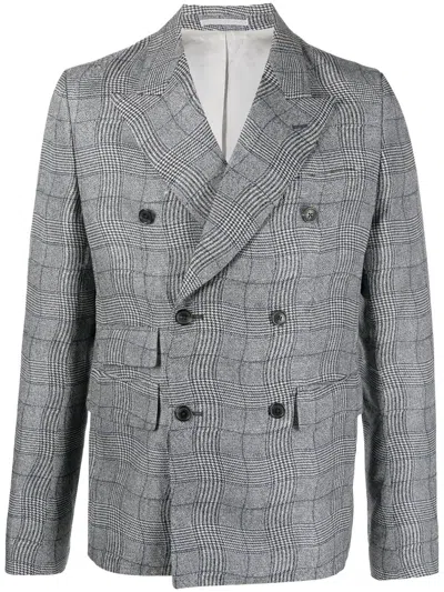 Kenzo Wavy Check Double-breasted Blazer In Noir