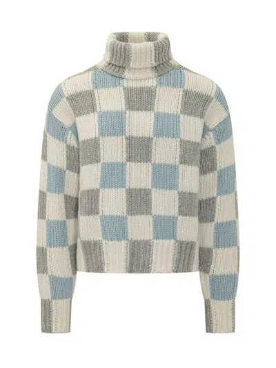 Kenzo Checked Knit Jumper In White
