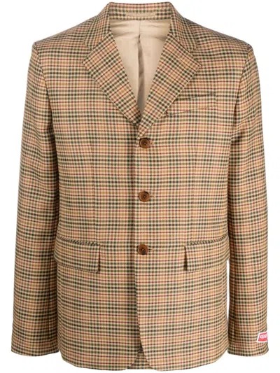 Kenzo Checked Single-breasted Blazer In Neutrals