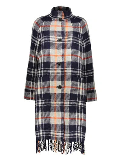 Kenzo Checked Wool Coat In Blue