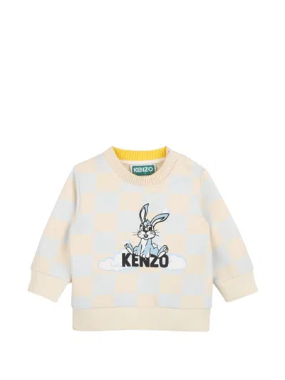 Kenzo Babies' Checkerboard-print Graphic-print Sweater In White