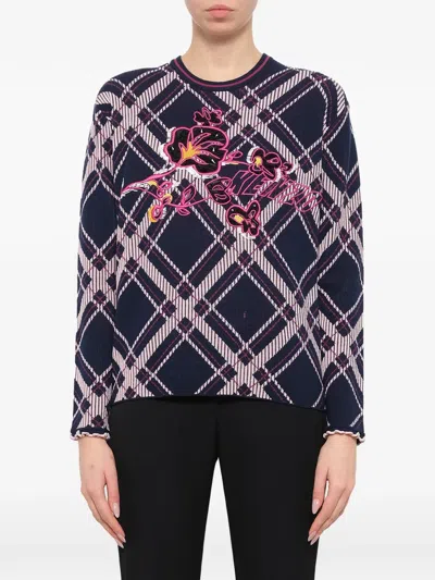 Kenzo Check-pattern Floral-embroidered Sweater In Multi